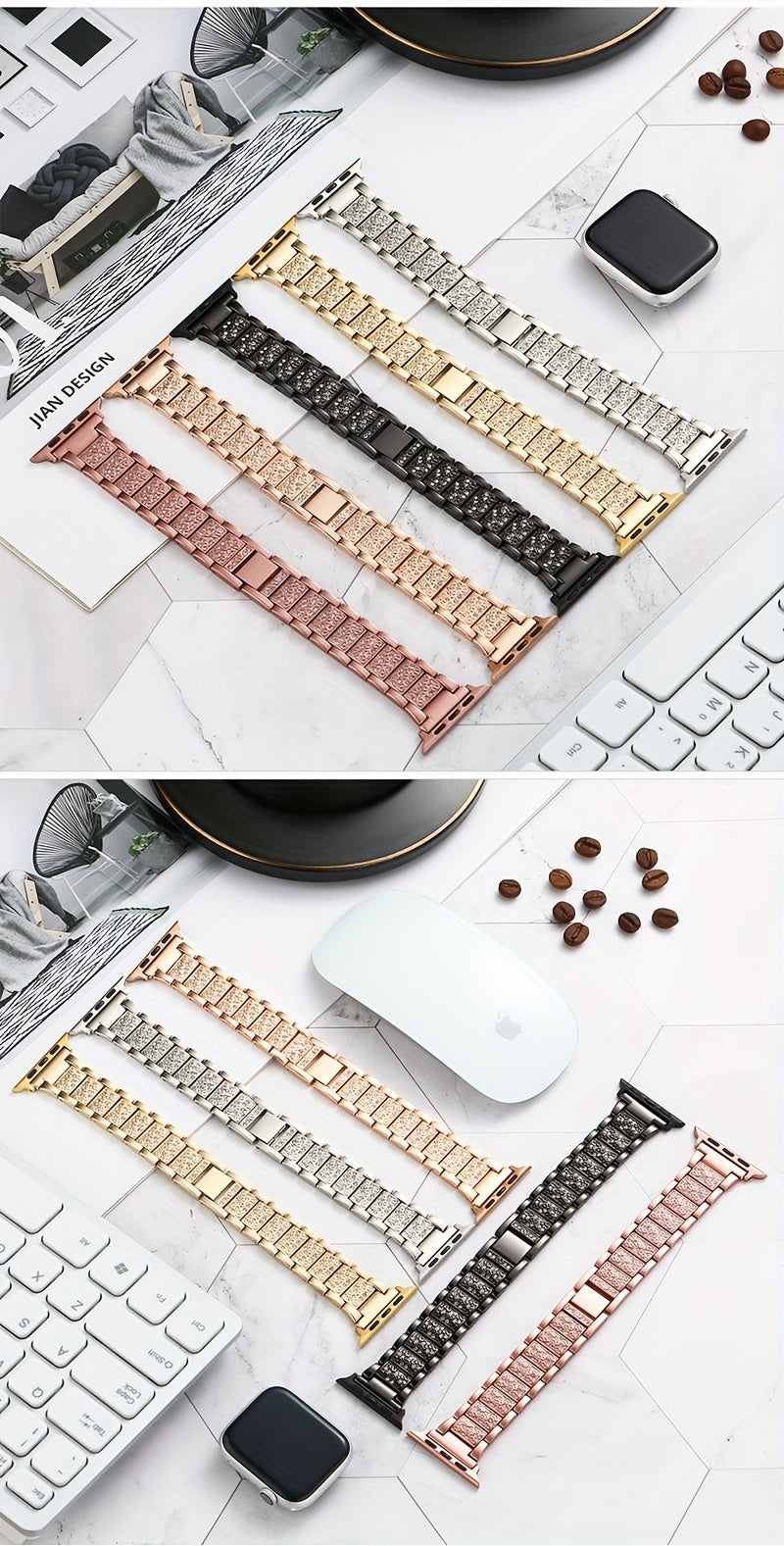 Metal Diamond-encrusted Watch Band