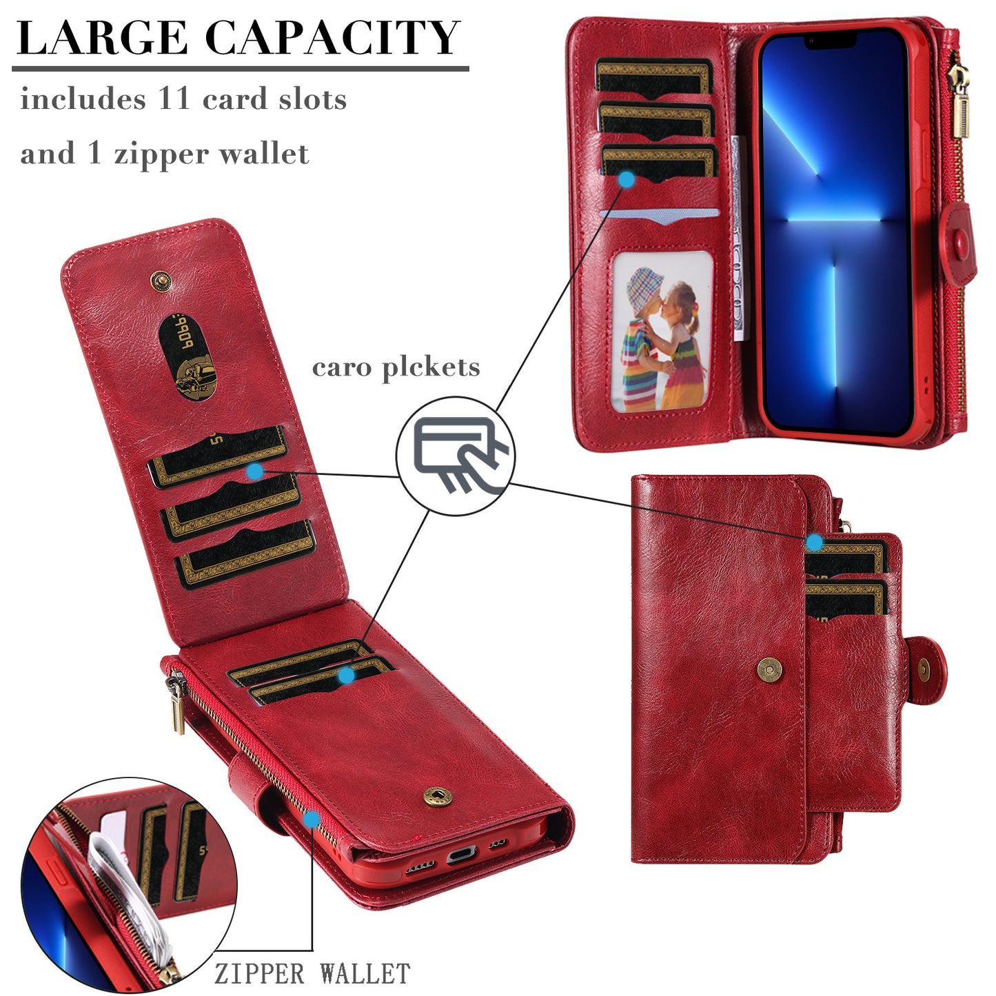 Applicable To 16 Mobile Phone Leather Case Retro Multi-function Card Wallet Split Magnetic Anti-fall Shell