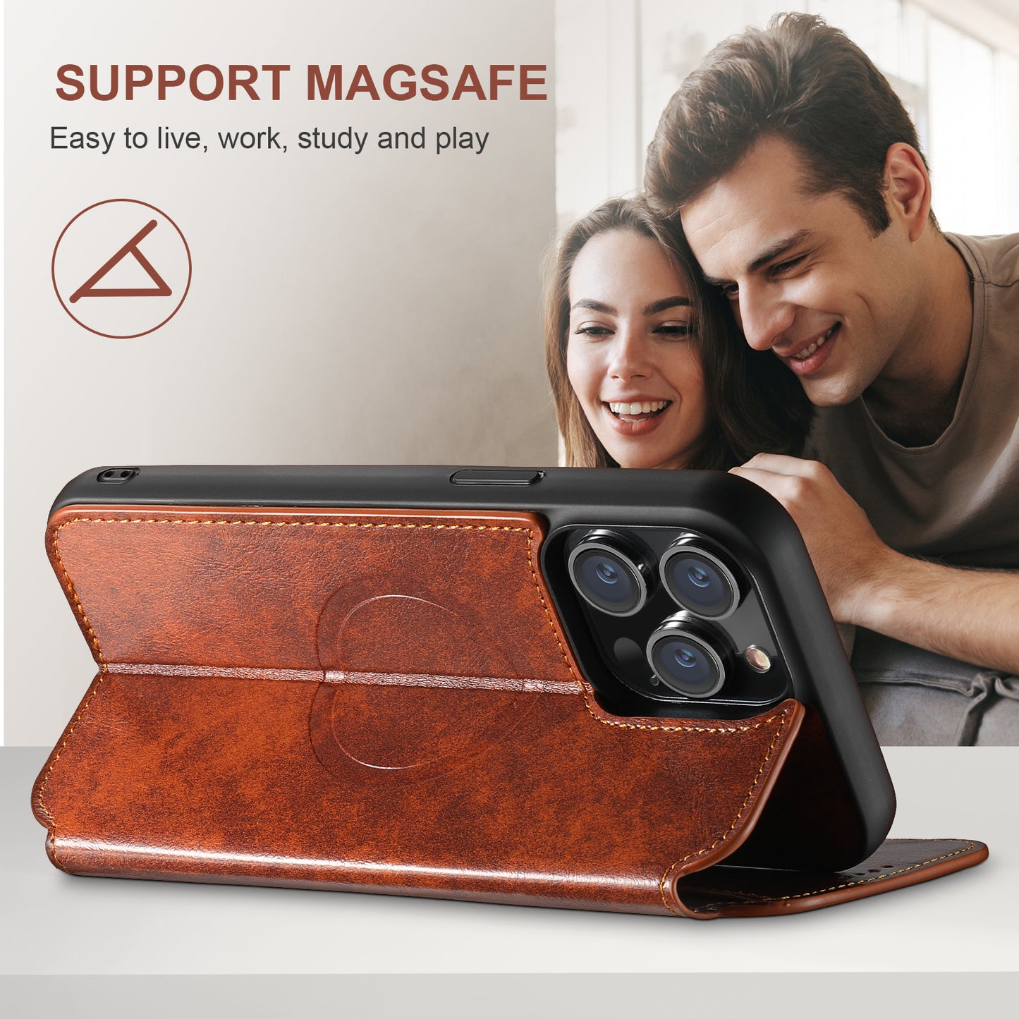 Magnetic Wireless Charger Protective Leather Case Phone Case