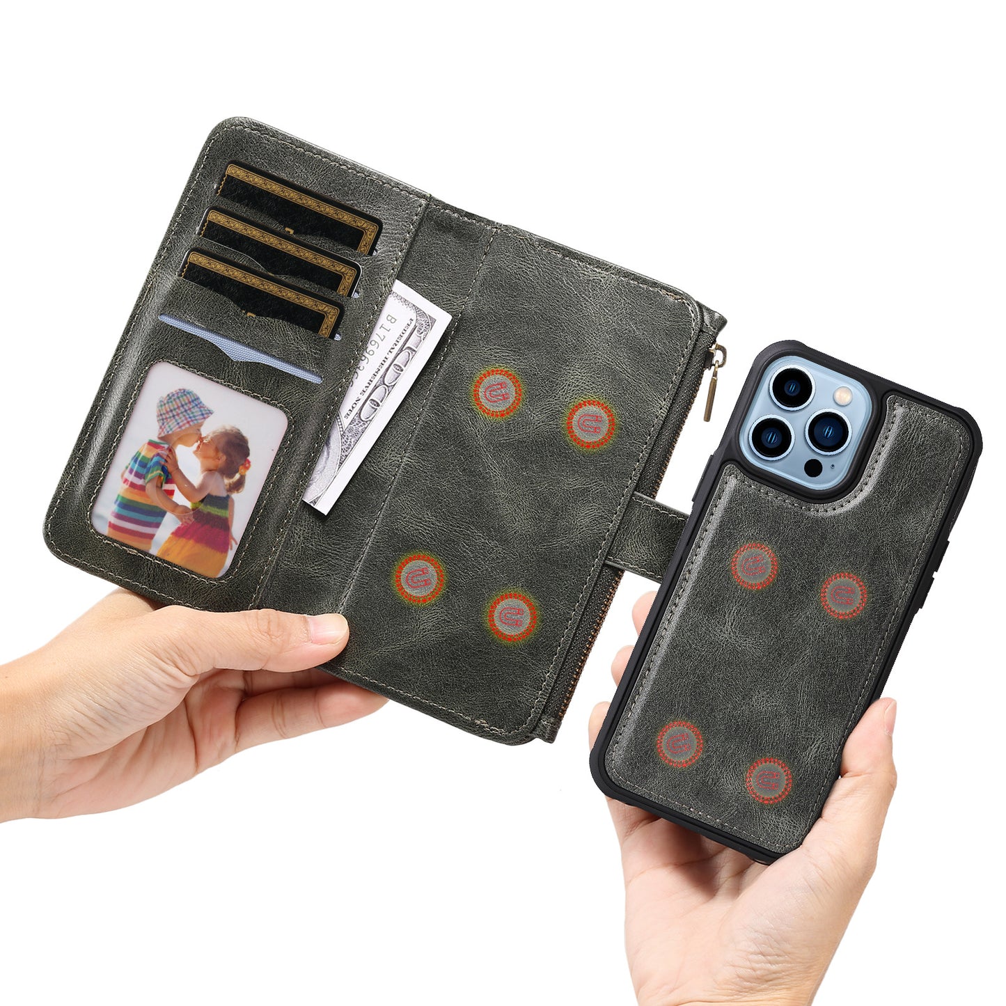 Applicable To 16 Mobile Phone Leather Case Retro Multi-function Card Wallet Split Magnetic Anti-fall Shell