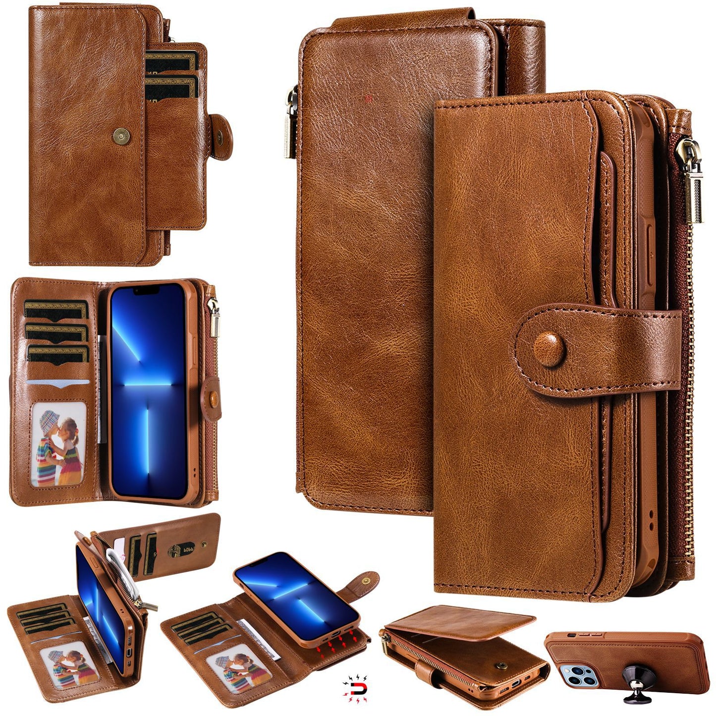 Applicable To 16 Mobile Phone Leather Case Retro Multi-function Card Wallet Split Magnetic Anti-fall Shell