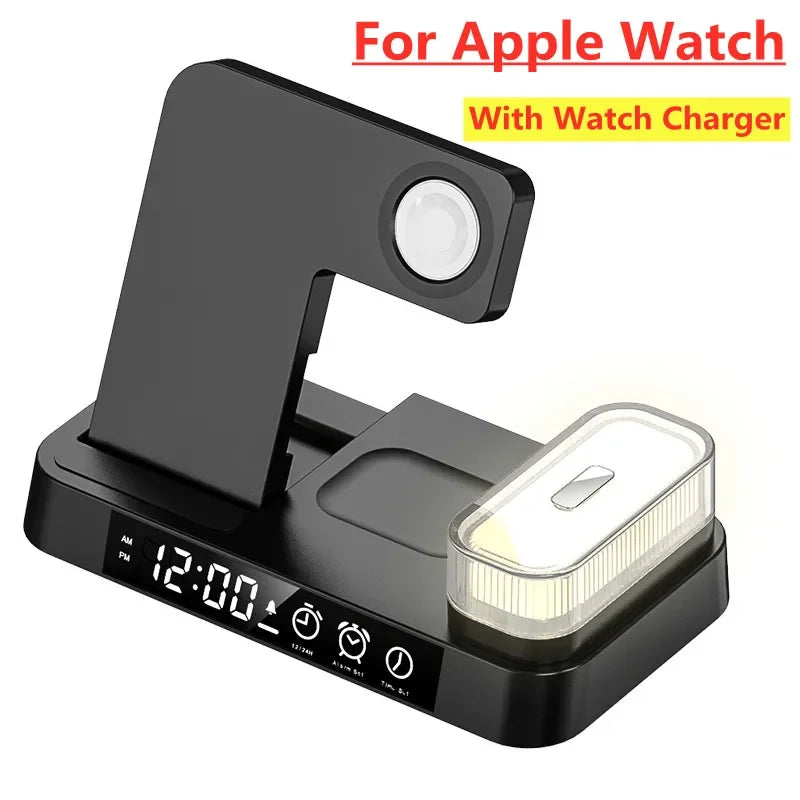 30W 3 In 1 Wireless Charger Stand Pad Alarm Clock Night Light Fast Charging Station Dock for iPhone