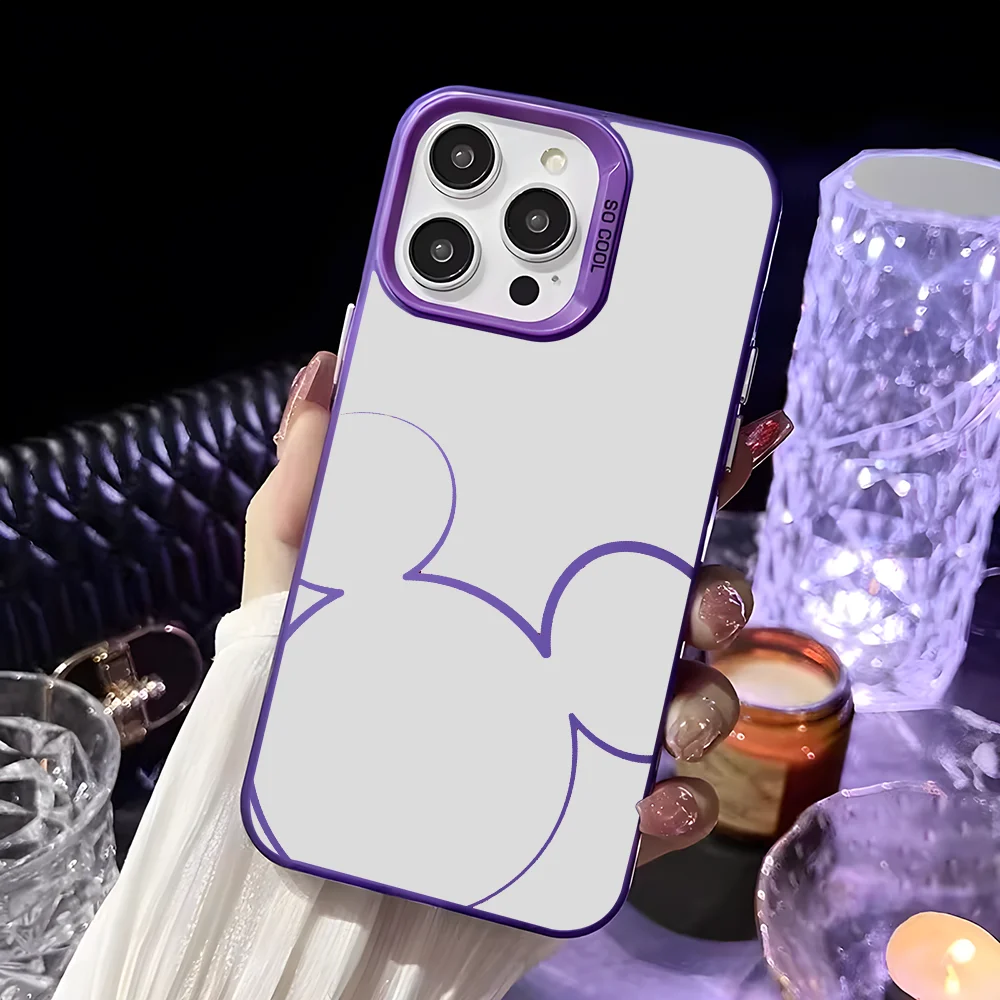 Mickeys Minnies Couple Phone Case For IPhone 16 15 14 13 12 11 Pro Max White Purple Matte Ultra-thin Soft Candy Abrazine Funda