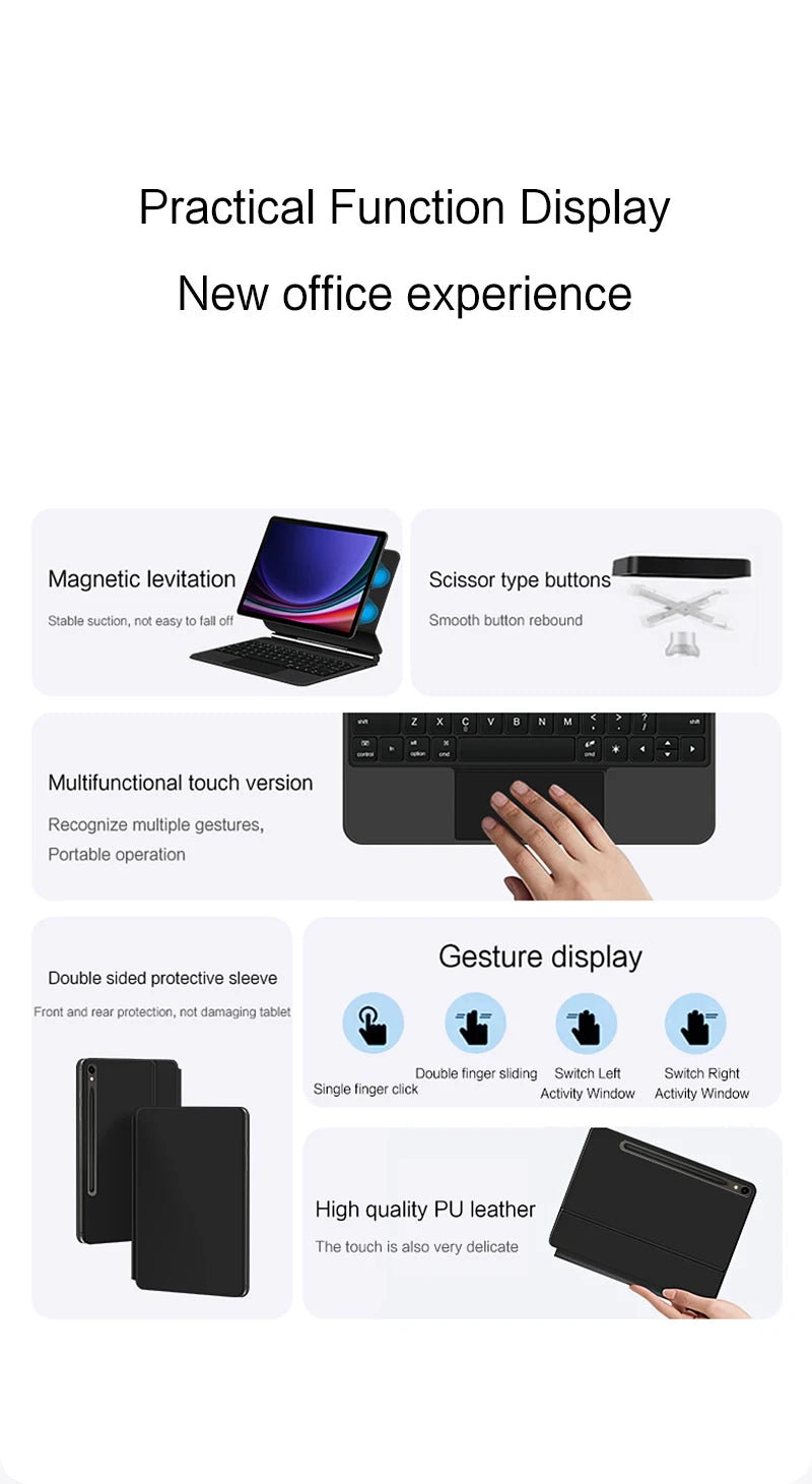 AJIUYU Magic Backlight Keyboard Folio For Samsung Galaxy Tab S9 FE 10.9" S7 S8 S9 11 Inch Smart Magnetic Cover Case TouchPad