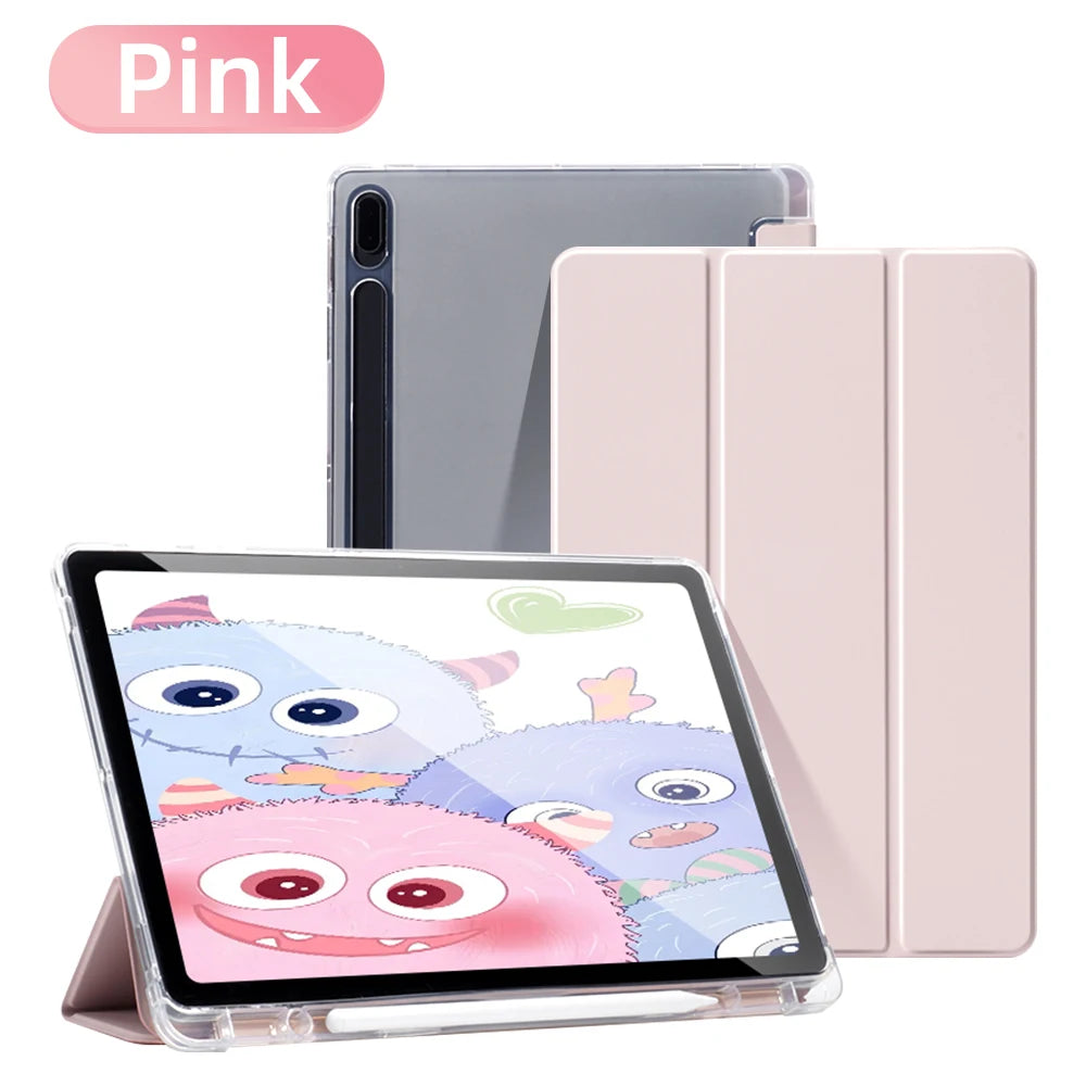 For Samsung Galaxy Tab S9 FE 11 Plus S9 S8 S7 Plus FE 12.4 in Case Transparent Back Tablet Cover For Tab S7 S8 11"Pencil Holder