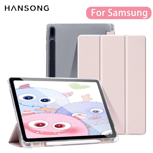 For Samsung Galaxy Tab S9 FE 11 Plus S9 S8 S7 Plus FE 12.4 in Case Transparent Back Tablet Cover For Tab S7 S8 11"Pencil Holder