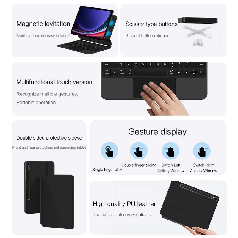 AJIUYU Magic Backlight Keyboard Folio For Samsung Galaxy Tab S9 FE 10.9" S7 S8 S9 11 Inch Smart Magnetic Cover Case TouchPad