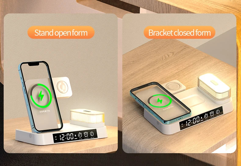 30W 3 In 1 Wireless Charger Stand Pad Alarm Clock Night Light Fast Charging Station Dock for iPhone