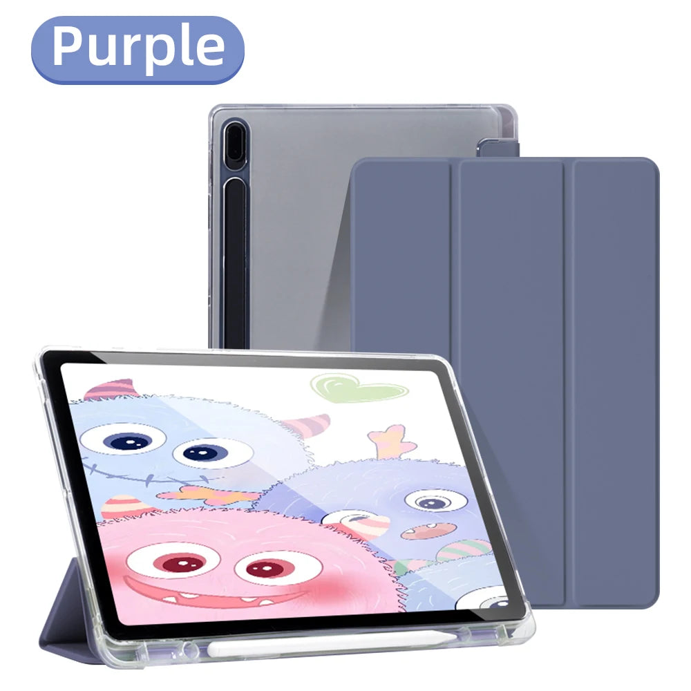 For Samsung Galaxy Tab S9 FE 11 Plus S9 S8 S7 Plus FE 12.4 in Case Transparent Back Tablet Cover For Tab S7 S8 11"Pencil Holder