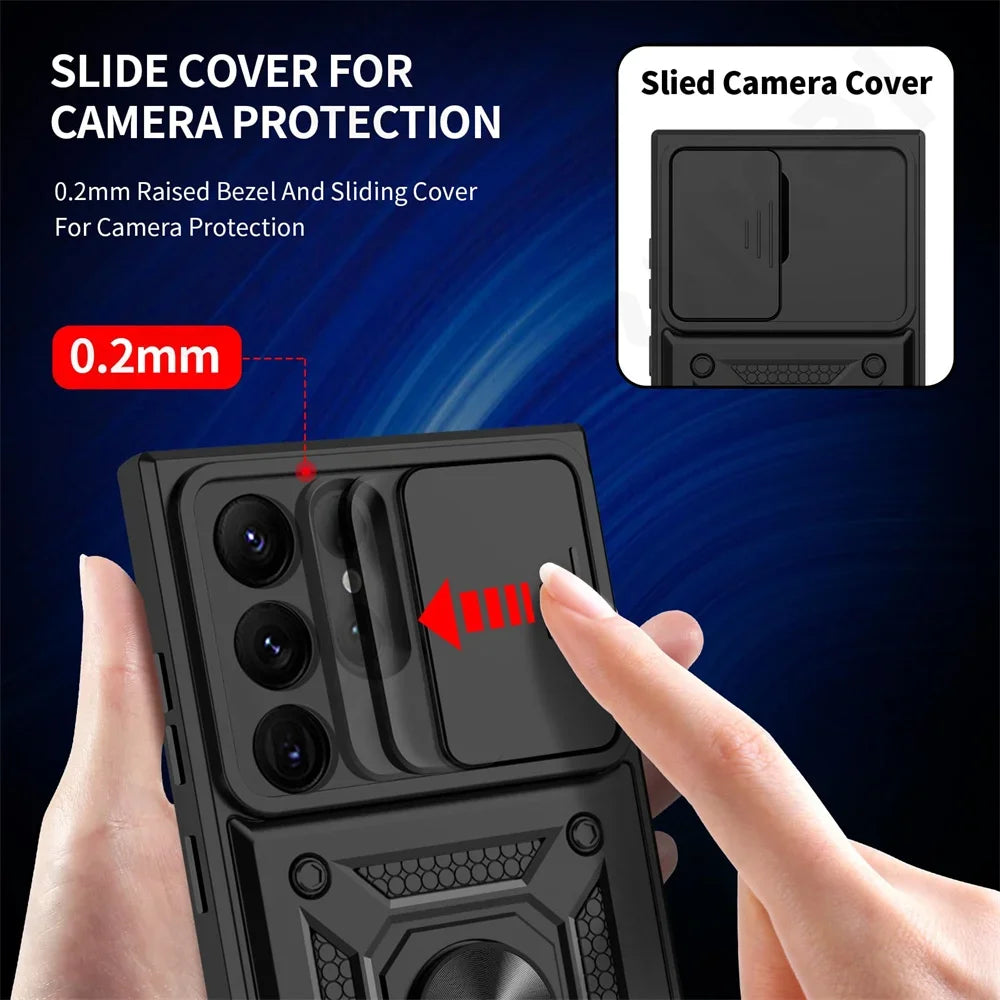 Case For Samsung S25 S24 S23 S22 Ultra S21 S20 FE Galaxy Camera Lens Cover Phone Ring Stand Armor rotate Cover