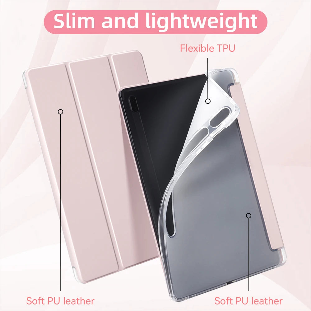 For Samsung Galaxy Tab S9 FE 11 Plus S9 S8 S7 Plus FE 12.4 in Case Transparent Back Tablet Cover For Tab S7 S8 11"Pencil Holder