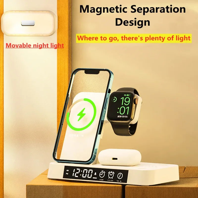 30W 3 In 1 Wireless Charger Stand Pad Alarm Clock Night Light Fast Charging Station Dock for Samsung Galaxy Watch