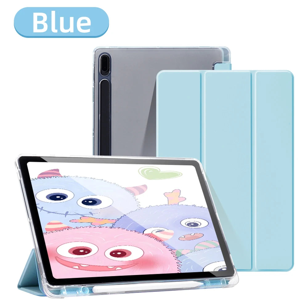 For Samsung Galaxy Tab S9 FE 11 Plus S9 S8 S7 Plus FE 12.4 in Case Transparent Back Tablet Cover For Tab S7 S8 11"Pencil Holder