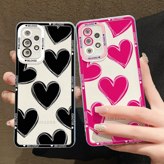 Love Heart Case For Samsung A54 5G S24 Ultra A53 A52 A34 A33 S23 Plus S22 S21 S20 FE A32 A14 A13 A35 A05s Silicon Funda Covers