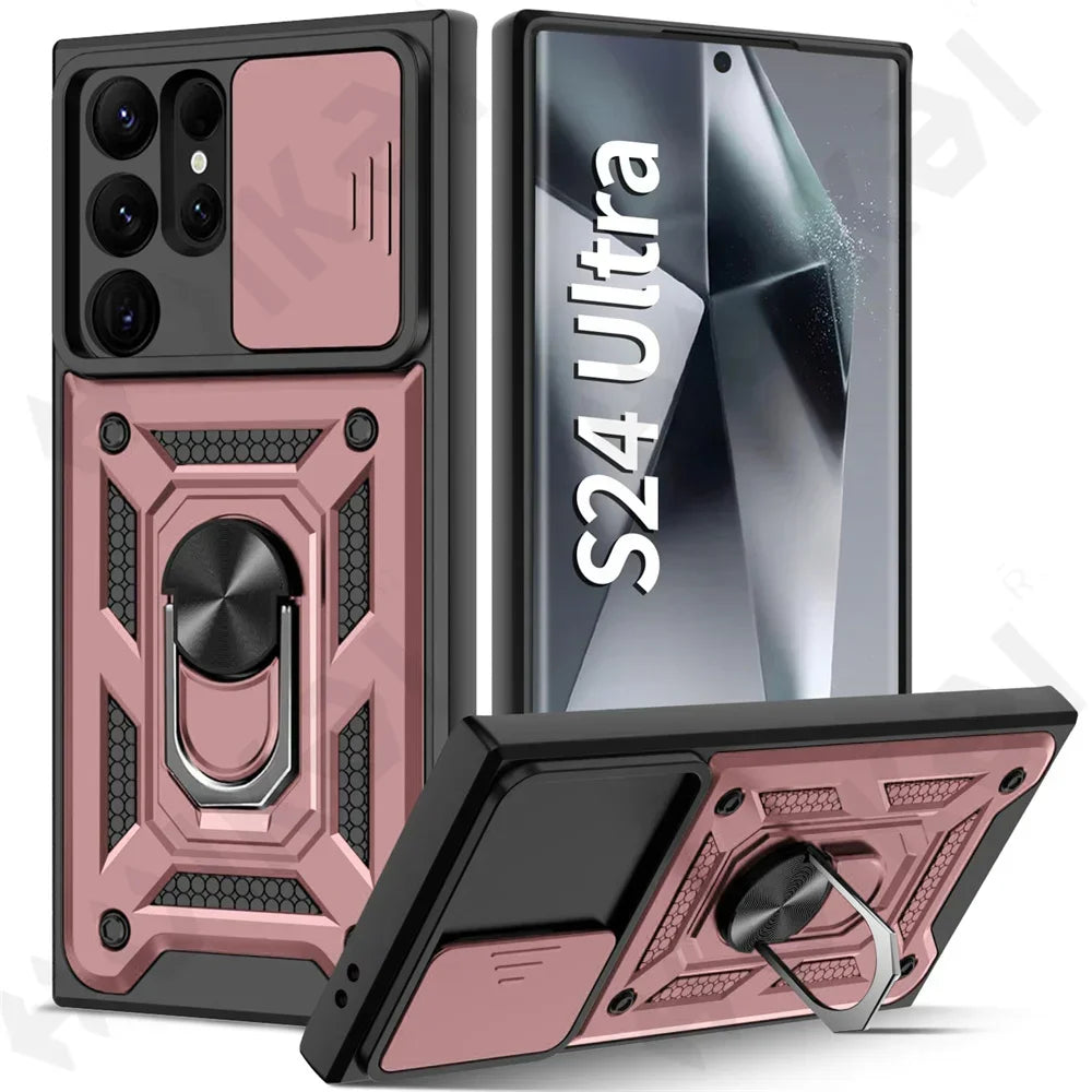 Case For Samsung S25 S24 S23 S22 Ultra S21 S20 FE Galaxy Camera Lens Cover Phone Ring Stand Armor rotate Cover