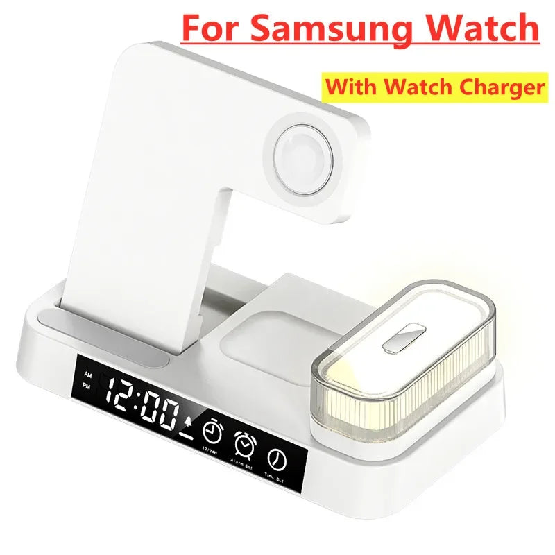 30W 3 In 1 Wireless Charger Stand Pad Alarm Clock Night Light Fast Charging Station Dock for Samsung Galaxy Watch