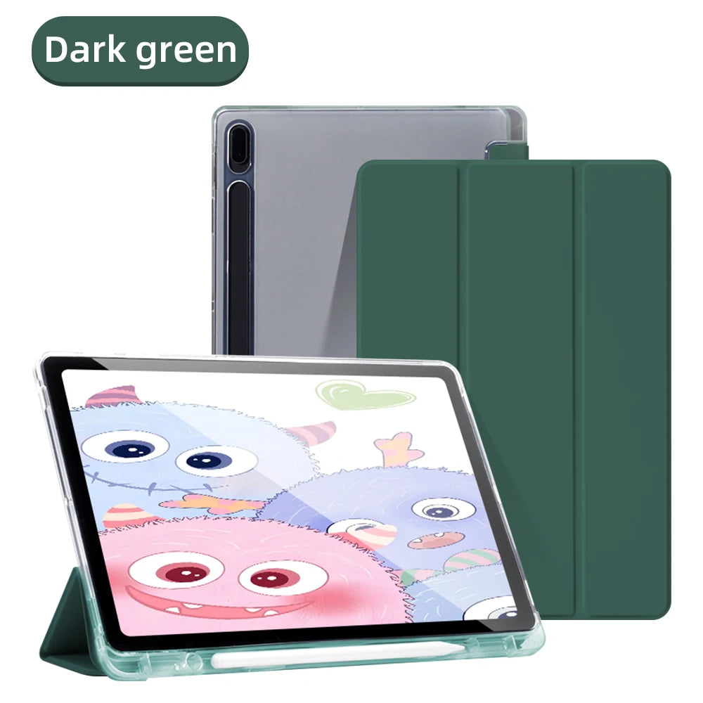 For Samsung Galaxy Tab S9 FE 11 Plus S9 S8 S7 Plus FE 12.4 in Case Transparent Back Tablet Cover For Tab S7 S8 11"Pencil Holder