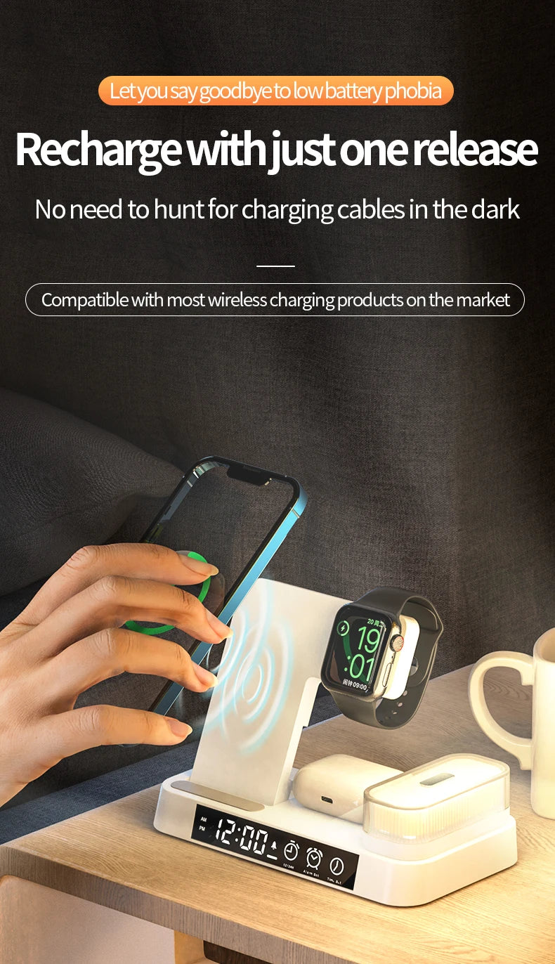 30W 3 In 1 Wireless Charger Stand Pad Alarm Clock Night Light Fast Charging Station Dock for Samsung Galaxy Watch